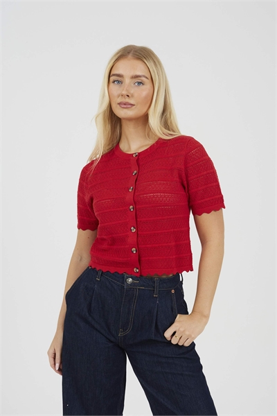 Кардиган с круглым вырезом и узором из стежков на рукавах с короткими рукавами артикул 156258894