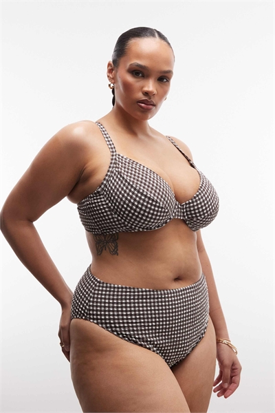 Топ бикини с косточками из ткани «сирсакер» в клетку артикул 152796866
