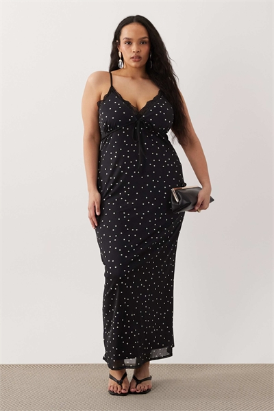 ASOS DESIGN Curve платье-майка с кружевными деталями и сеткой в горошек артикул 154848823