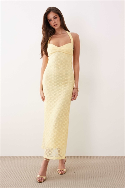 Платье-миди с завязками на шее Mariko, канарково-желтого цвета артикул 153757153