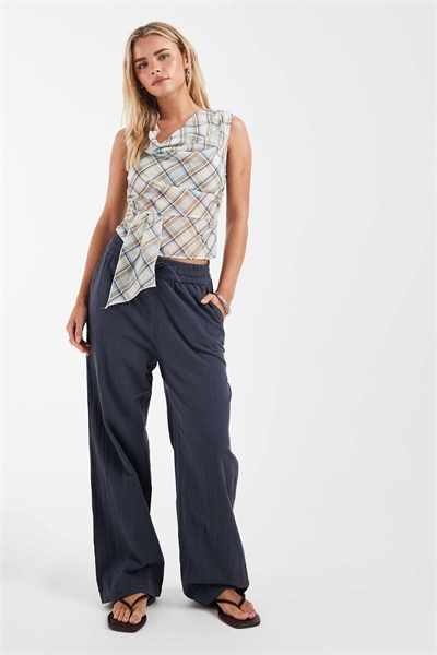 Брюки с широкими брючинами из ткани под лен артикул 153716181