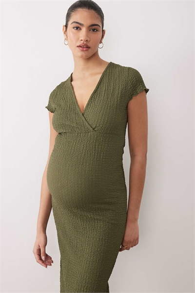 Mamalicious Maternity текстурированное платье-миди с V-образным вырезом и рукавами-крылышками, 2 функции для кормления, темно-хаки артикул 155145460