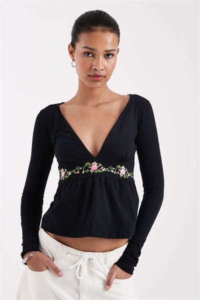 Топ с глубоким вырезом и цветочным узором от Yahop артикул 155926335