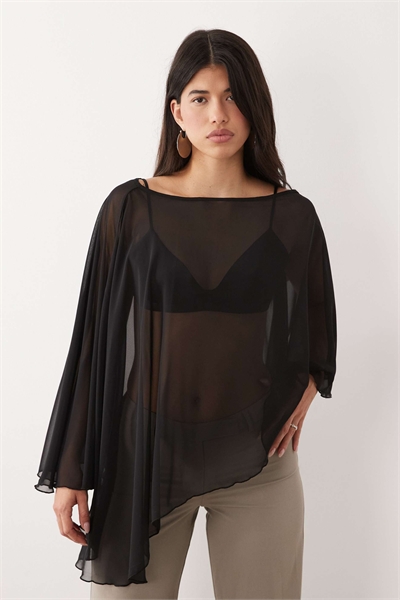Эксклюзивный топ-накидка из шифона с асимметричным подолом артикул 154672191