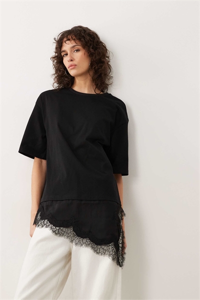 Футболка свободного кроя с кружевными элементами артикул 155234656