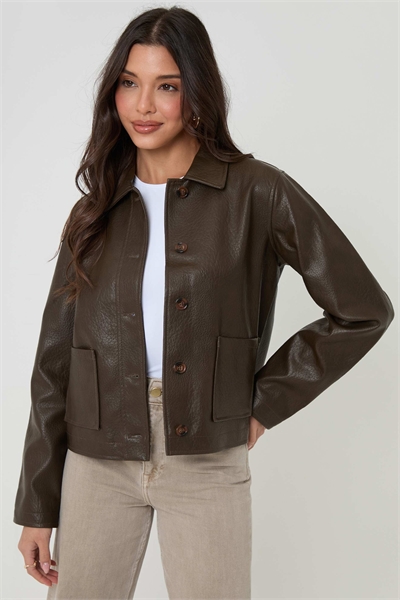 Короткая куртка из искусственной кожи на пуговицах артикул 155550615