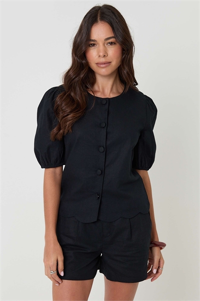 Топ с буффами из смешанного льна артикул 156193588