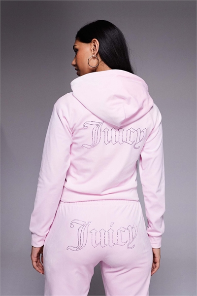 Худи с капюшоном из велюра на молнии с логотипом, обведенным стразами co-ord артикул 154747759