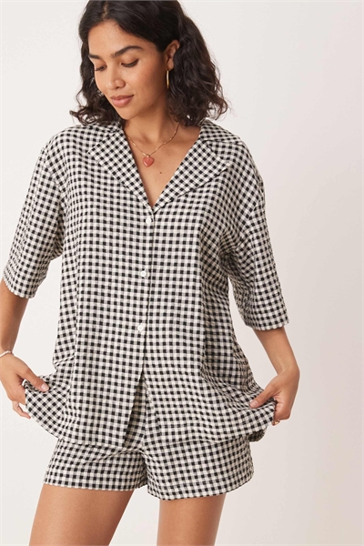 Рубашка курортного стиля с воротником-ревер артикул 148716997