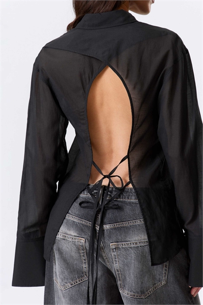 Прозрачная рубашка с длинными рукавами и открытой спиной артикул 153576718