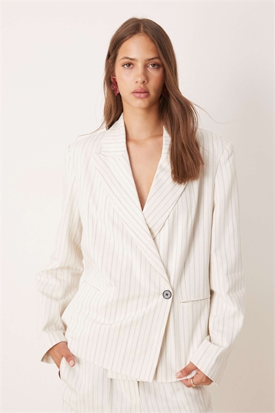 Оверсайз-блейзер прямого кроя из льна в полоску артикул 147690530