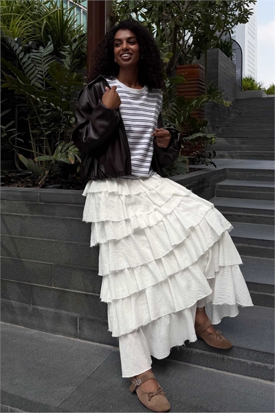 Юбка средней длины в стиле рустик с оборками артикул 156370308