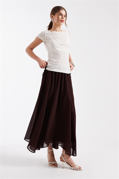 Макси-юбка из шифона с сборками, завязкой на талии и асимметричным подолом артикул 153494829