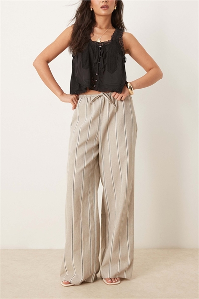 Брюки с широкими брючинами, имитирующие льняную ткань, с низкой посадкой артикул 140306707