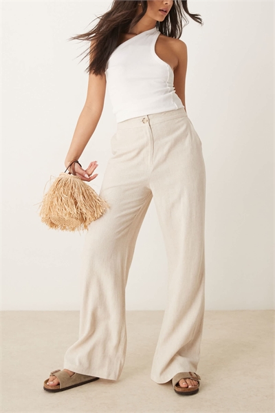 Брюки свободного кроя с прямыми брючинами из льна артикул 139958193