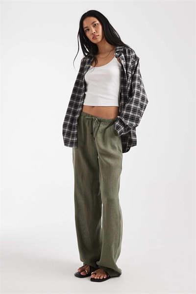 Штаны с широкими брючинами из смешанного льна светло-хаки артикул 154140006