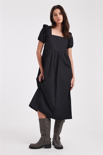Среда Девичье платье из поплина с рюшами и завязками на спине, средней длины, черного цвета артикул 153817656