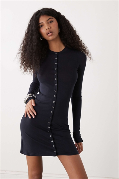 Мини-платье с длинными рукавами и застежкой на кнопках артикул 155391813