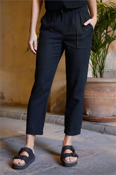 Узкие брюки из смешанного льна с завязками на талии артикул 155688931