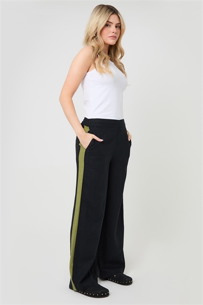 Брюки с широкими брючинами из смесовой ткани с льняной вкрапкой и боковой полосой артикул 155550346