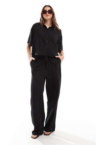 Льняные брюки с широкими брючинами и завязкой на талии — сочетайте по своему вкусу артикул 134466898