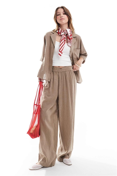 Брюки с широкими брючинами из смешанного льна co-ord артикул 140438864