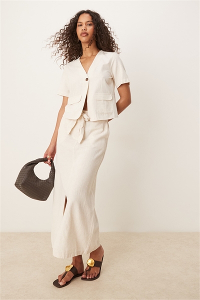 Макси-юбка с высокой талией, с разрезом спереди и эффектом льна co-ord артикул 141274409