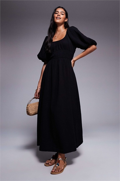 Платье средней длины с рукавами-буффами в стиле льна артикул 143766495