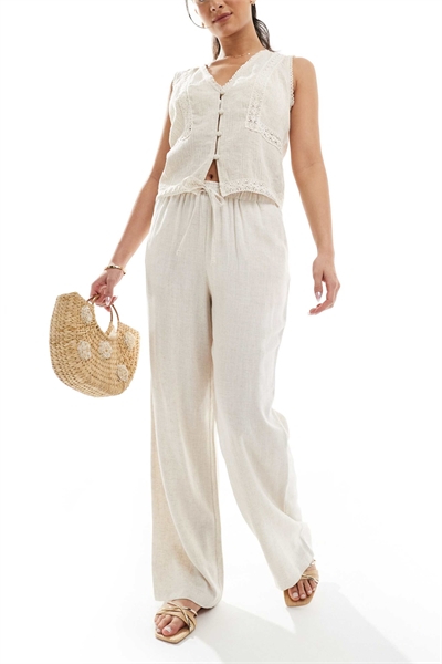 Брюки из льна с завышенной талией co-ord артикул 140438867