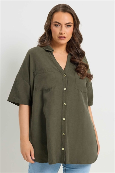 Льняная рубашка с короткими рукавами артикул 156196528