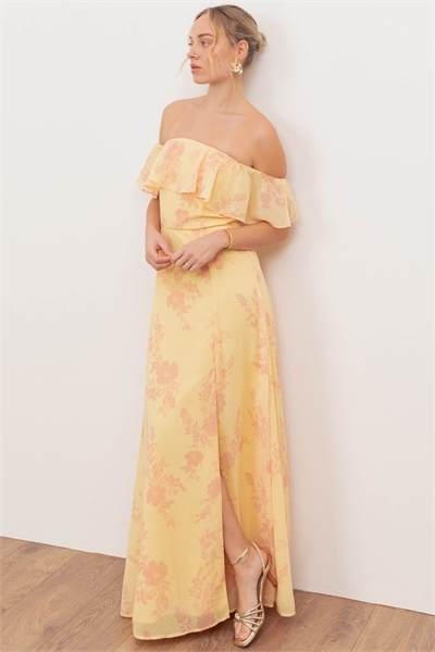 Макси-платье с цветочным принтом и открытыми плечами артикул 154842297