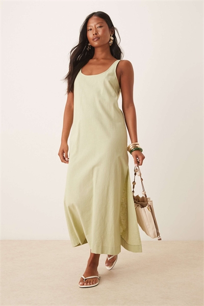 ASOS DESIGN Мини-платье из хлопка и льна с круглым вырезом, цвет шалфей артикул 146739642