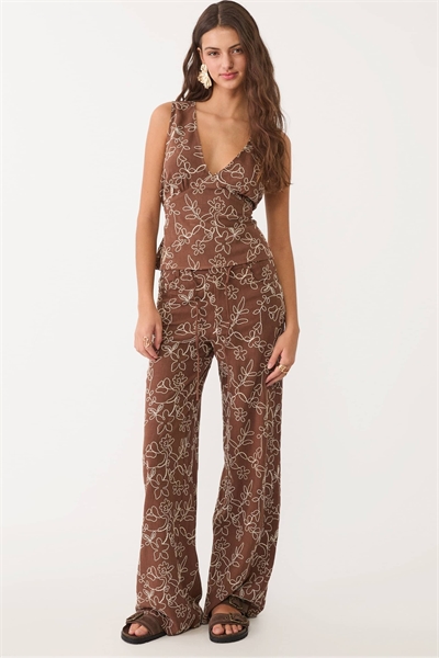 Брюки прямой крой из смешанного льна с вышивкой артикул 149527213