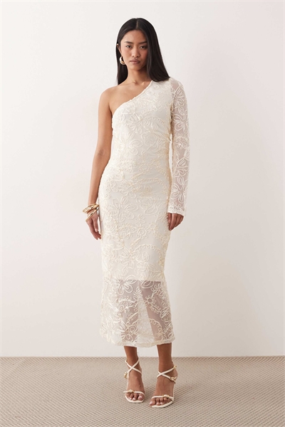 Макси-платье на одно плечо с атласной вышивкой артикул 153668007