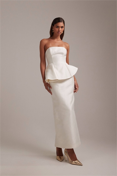 Структурированное свадебное платье с накладкой и юбкой-карандаш цвета слоновой кости артикул 151899385