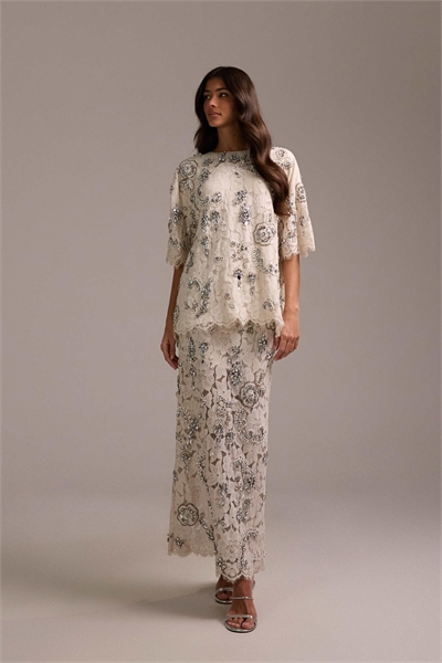 Свадебная макси-юбка из кружева с украшениями артикул 151899443