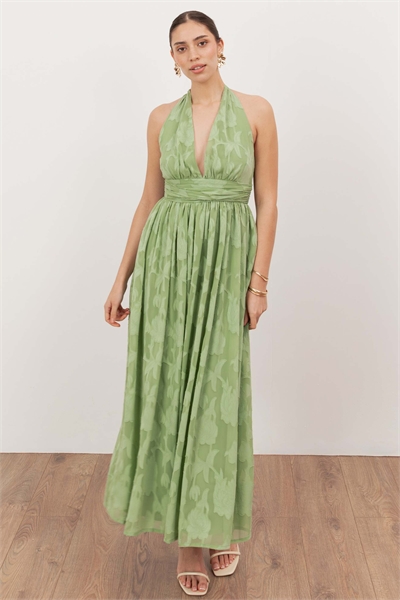 Платье-миди с вырезом «холтер» и цветочным узором в технике «берн-аут» артикул 155015914