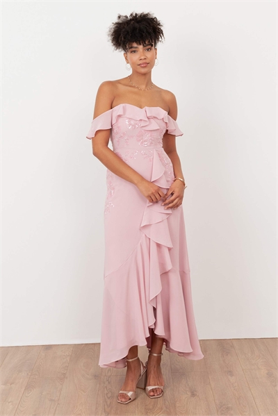 Платье-миди с эффектом перекрещивания на плечах и декором артикул 154345924