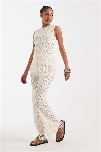 Комплект: вязаные брюки с кисточками по низу артикул 155394016