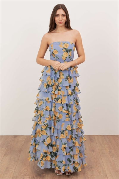 Макси-платье-бандо с цветочным принтом и многослойным кроем артикул 155427996