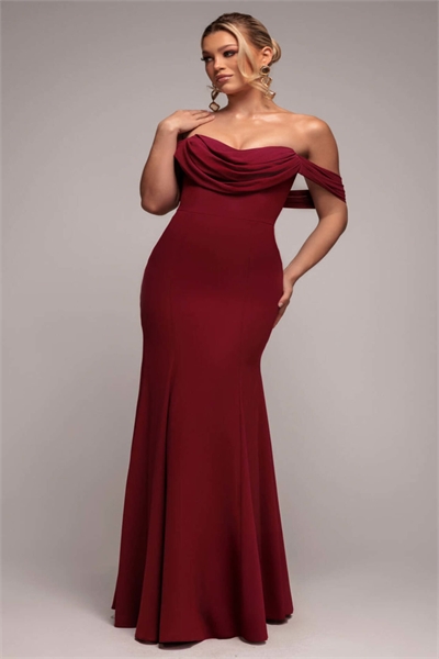 Макси-платье из шифона с горловиной «бардо» и капюшоном артикул 155450712