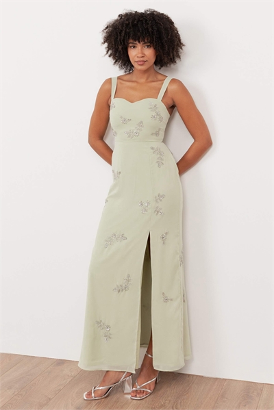 Макси-платье на бретелях с декоративными элементами артикул 154345977