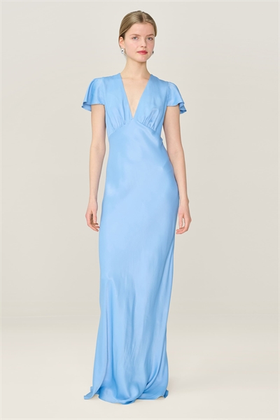 Платье из атласа длиной до пола с короткими рукавами артикул 155951300