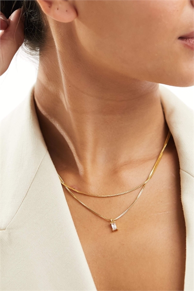 Многорядный кулон с подвеской из кубического циркония, покрытый 14-каратным золотом, в подарочном пакете артикул 133343960