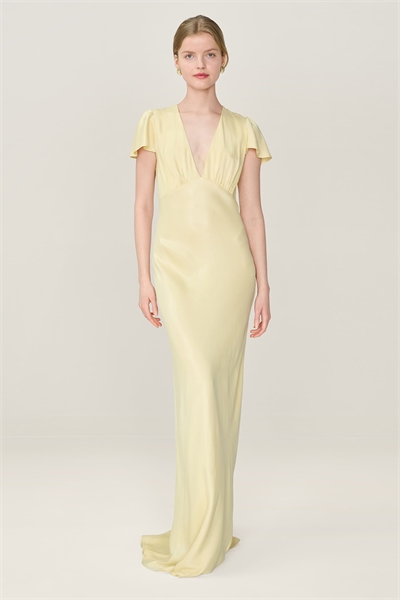 Платье из атласа длиной до пола с короткими рукавами артикул 155951014