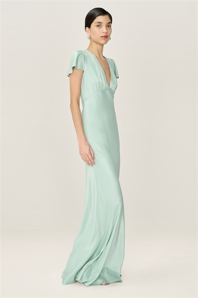 Платье из атласа длиной до пола с короткими рукавами артикул 155950855