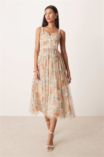 Платье-миди из тюля с корсетной линией артикул 152319618