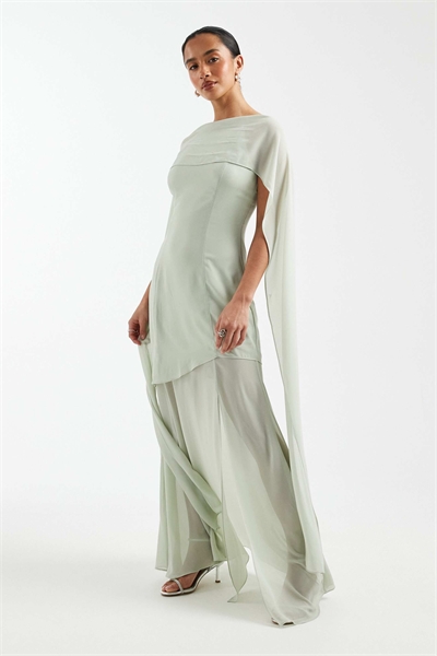 Макси-платье для подружки невесты с прозрачной шифоновой юбкой и шарфом артикул 153113526