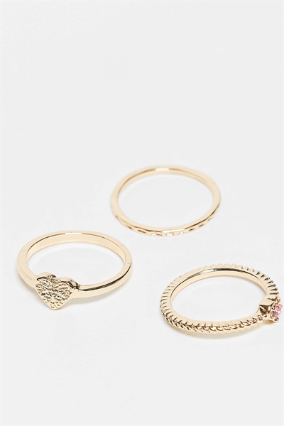 Набор из 3 колец с розовым блестящим кристаллом в форме сердца артикул 152463203