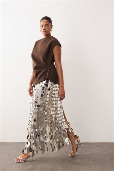 Юбка средней длины с бахромой из пайеток в стиле «Curve Futurist» артикул 150075497